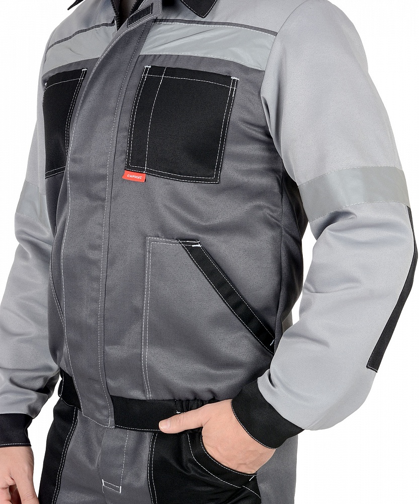 картинка Костюм ЛИГОР-С куртка-брюки (тк.смесовая) т.серый/св.серый/черный, СОП 50мм