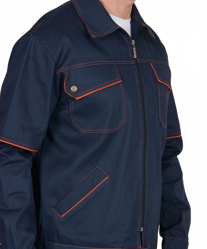 картинка Костюм ПРОФИ-2: куртка-брюки (тк. х/б) синий/оранж. кант