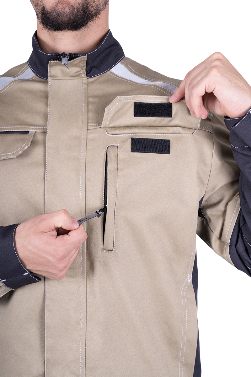 картинка Куртка ТУРБО SAFETY летняя, бежевый-т.серый